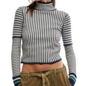 We The Free Black and White Patterned Turtleneck Sweater